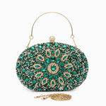 Dahlia | Pink Crystal Floral Evening Clutch – Radiant Bloom - in Green | Arvea Bags