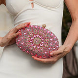 Dahlia | Pink Crystal Floral Evening Clutch – Radiant Bloom - in Salmon Pink | Arvea Bags