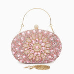Dahlia | Pink Crystal Floral Evening Clutch – Radiant Bloom - in Salmon Pink | Arvea Bags