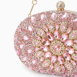 Dahlia | Pink Crystal Floral Evening Clutch – Radiant Bloom - in Salmon Pink | Arvea Bags