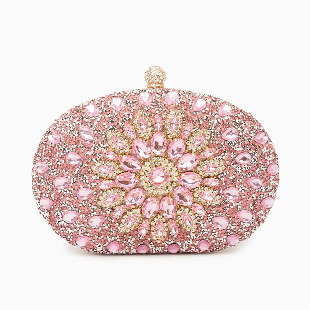Dahlia | Pink Crystal Floral Evening Clutch – Radiant Bloom - in Salmon Pink | Arvea Bags