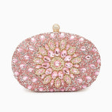 Dahlia | Pink Crystal Floral Evening Clutch – Radiant Bloom - in Salmon Pink | Arvea Bags