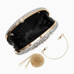 Dahlia | Pink Crystal Floral Evening Clutch – Radiant Bloom - in Silver | Arvea Bags