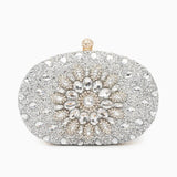 Dahlia | Pink Crystal Floral Evening Clutch – Radiant Bloom - in Silver | Arvea Bags