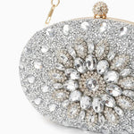 Dahlia | Pink Crystal Floral Evening Clutch – Radiant Bloom - in Silver | Arvea Bags
