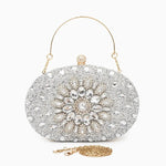 Dahlia | Pink Crystal Floral Evening Clutch – Radiant Bloom - in Silver | Arvea Bags
