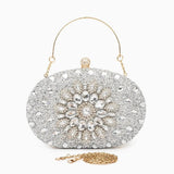 Dahlia | Pink Crystal Floral Evening Clutch – Radiant Bloom - in Silver | Arvea Bags