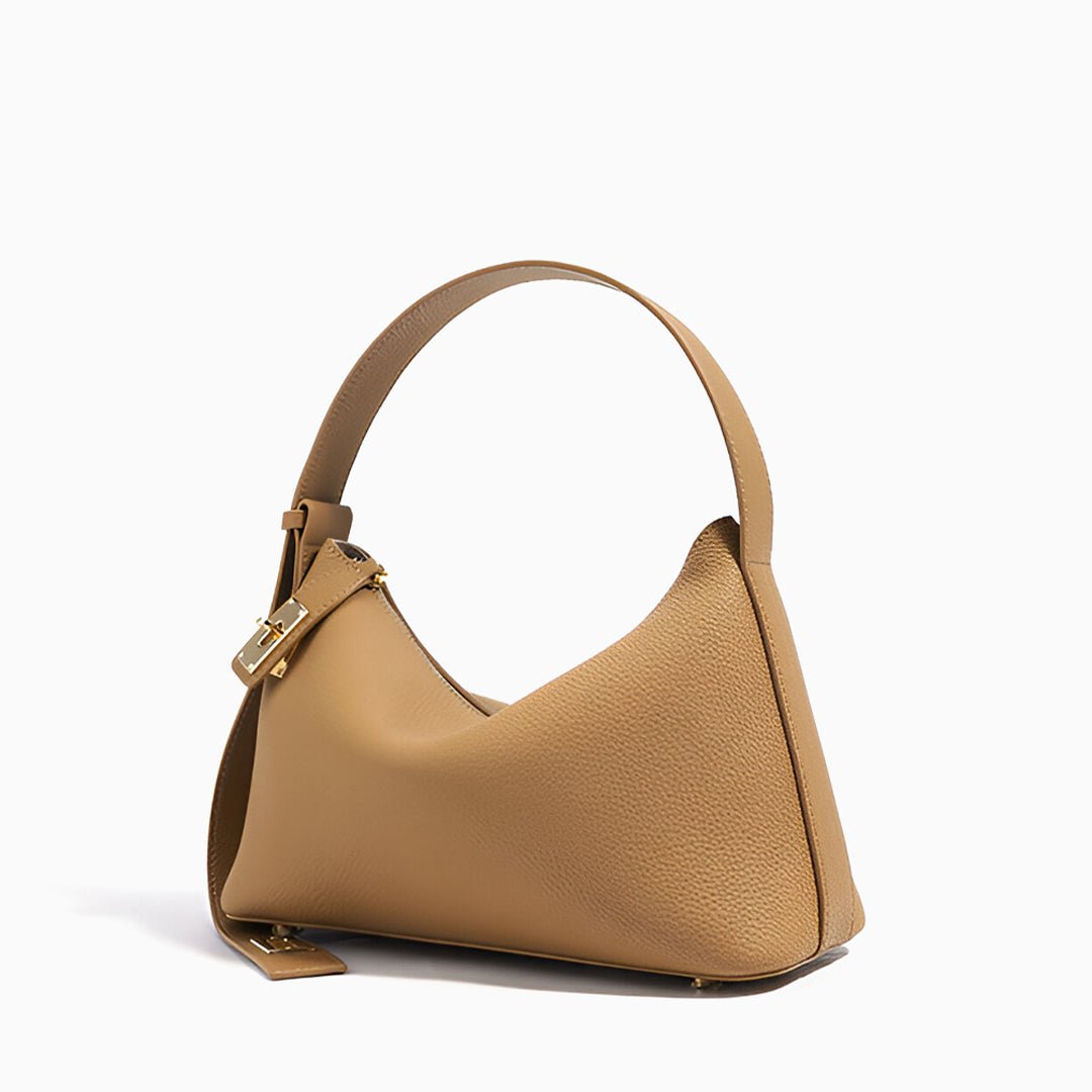 Delia Taupe Geometric Leather Shoulder Bag – Designer Handbag for Women - in Taupe | Arvea Bags