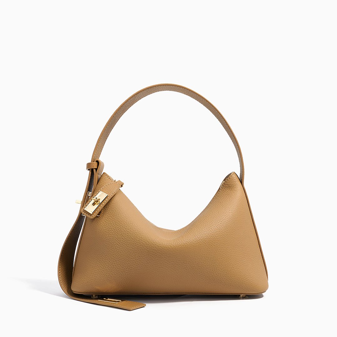 Delia Taupe Geometric Leather Shoulder Bag – Designer Handbag for Women - in Taupe | Arvea Bags