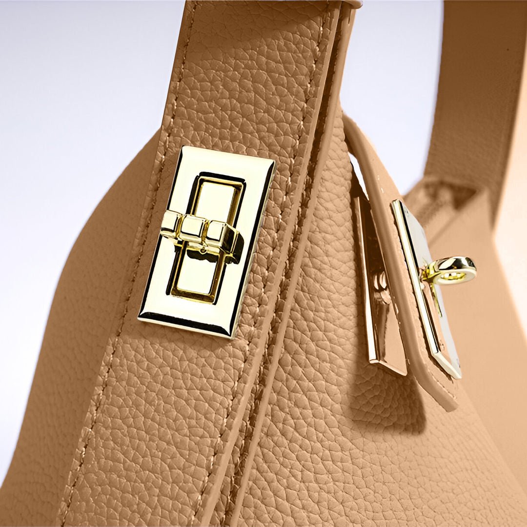 Delia Taupe Geometric Leather Shoulder Bag – Designer Handbag for Women - in Taupe | Arvea Bags