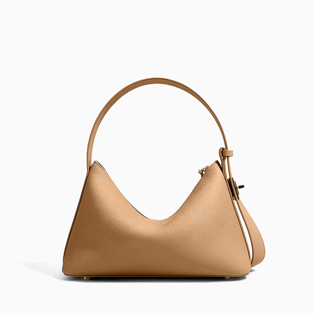 Delia Taupe Geometric Leather Shoulder Bag – Designer Handbag for Women - in Taupe | Arvea Bags