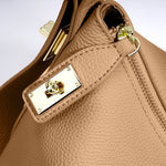 Delia Taupe Geometric Leather Shoulder Bag – Designer Handbag for Women - in Taupe | Arvea Bags