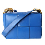 Delphine | Black Woven Leather Small Handbags Crossbody Flap Square Purse - in Blue | Arvea Bags