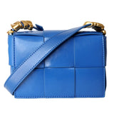 Delphine | Black Woven Leather Small Handbags Crossbody Flap Square Purse - in Blue | Arvea Bags
