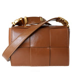 Delphine | Black Woven Leather Small Handbags Crossbody Flap Square Purse - in Brown | Arvea Bags