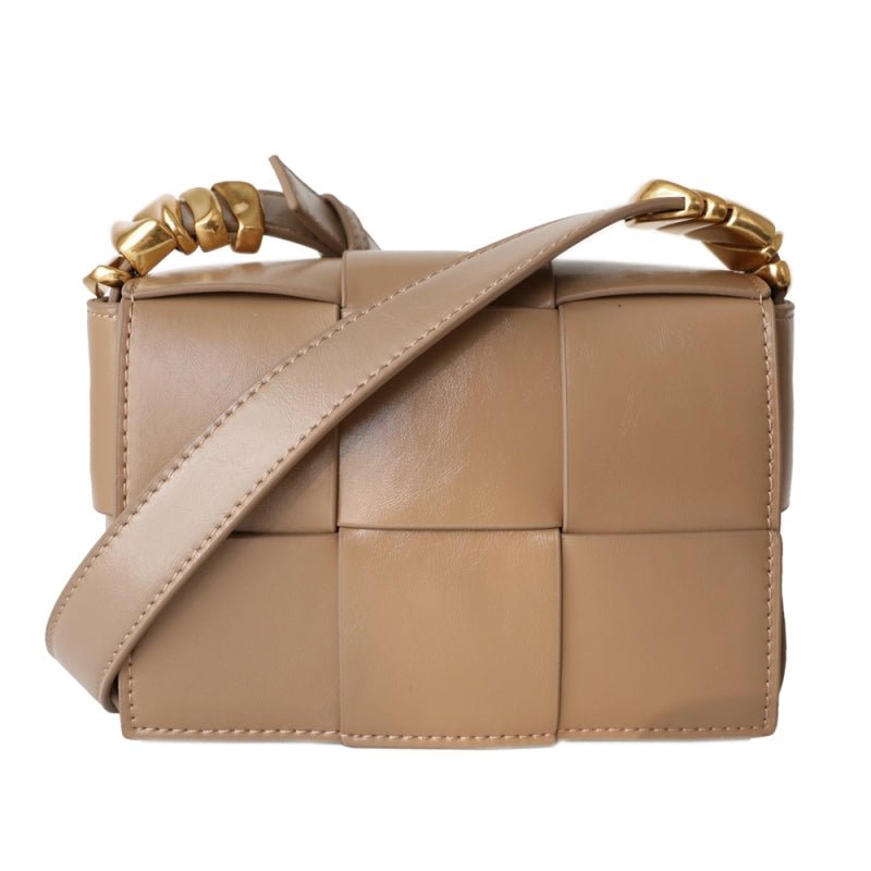 Delphine | Black Woven Leather Small Handbags Crossbody Flap Square Purse - in Khaki | Arvea Bags