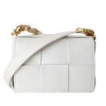 Delphine | Black Woven Leather Small Handbags Crossbody Flap Square Purse - in Light Beige | Arvea Bags