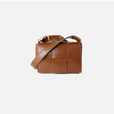 Delphine | Black Woven Leather Small Handbags Crossbody Flap Square Purse - in Silver | Arvea Bags