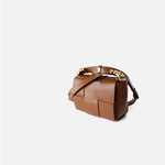 Delphine | Black Woven Leather Small Handbags Crossbody Flap Square Purse - in Silver | Arvea Bags
