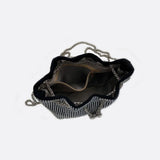 Drawstring bucket bag with rhinestones and chain strap - in Silver | Arvea Bags