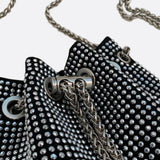 Drawstring bucket bag with rhinestones and chain strap - in Silver | Arvea Bags