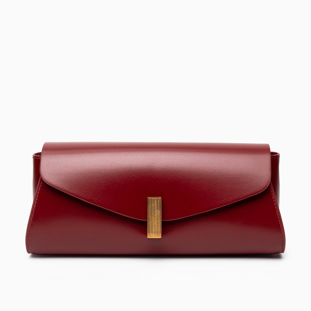 Eden Burgundy Leather Clutch Purse – Elegant Envelope Evening Bag - in Burgundy | Arvea Bags
