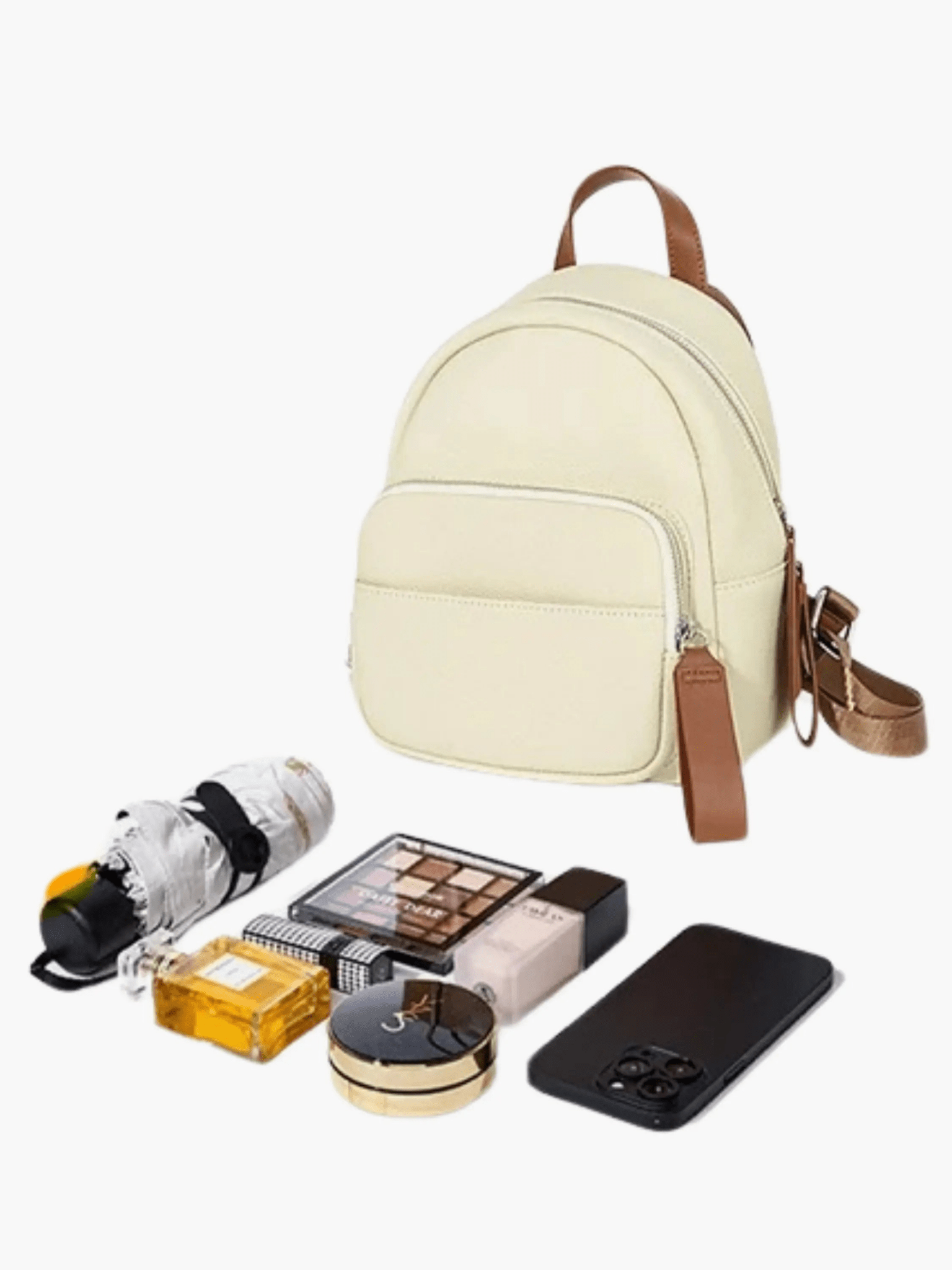 Elara | Cream Leather Mini Backpack – Chic & Compact - in Light Beige | Arvea Bags