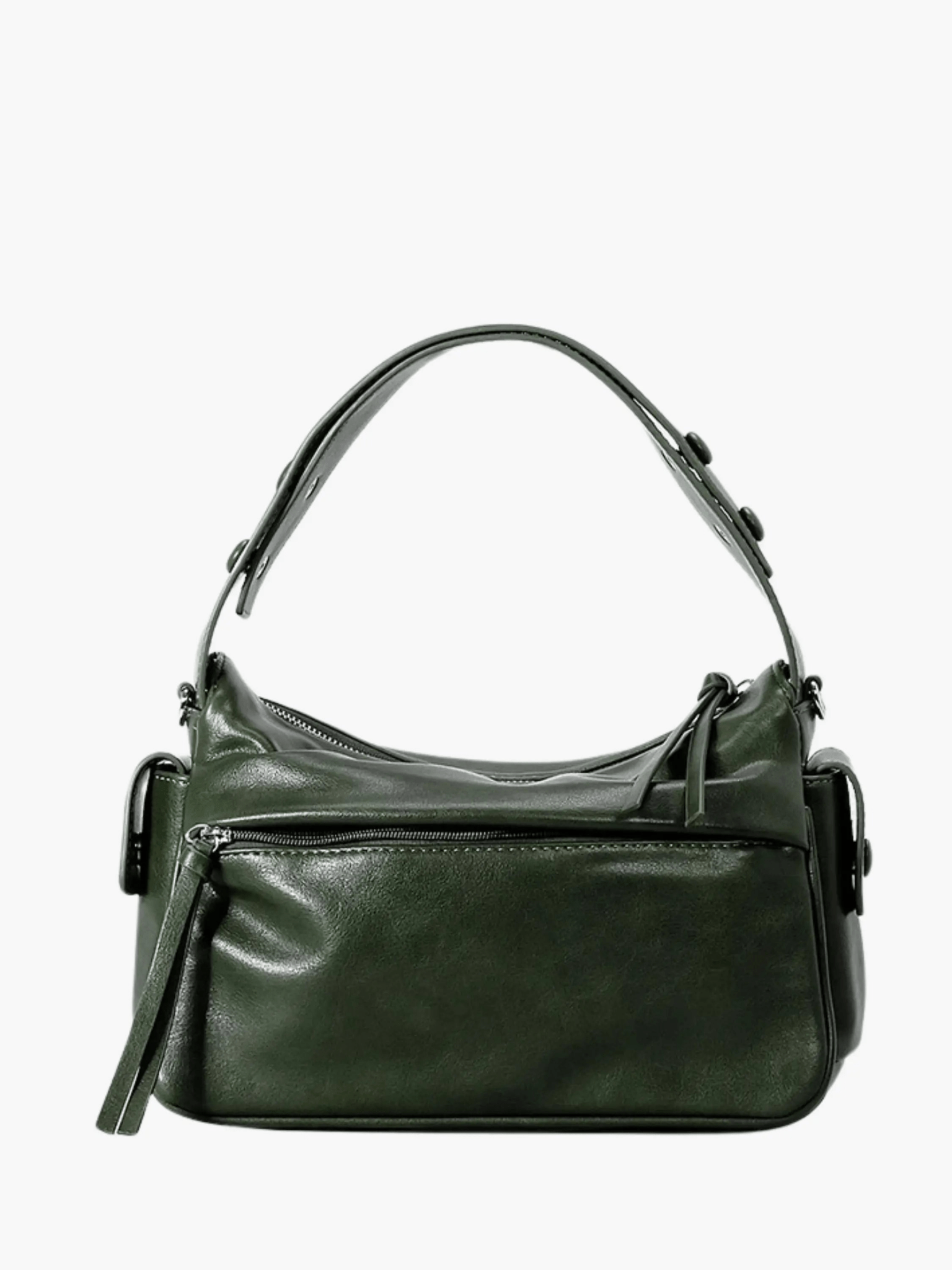 Elara | Luxe Deep Green Leather Shoulder Bag – Stylish & Functional - in Khaki | Arvea Bags
