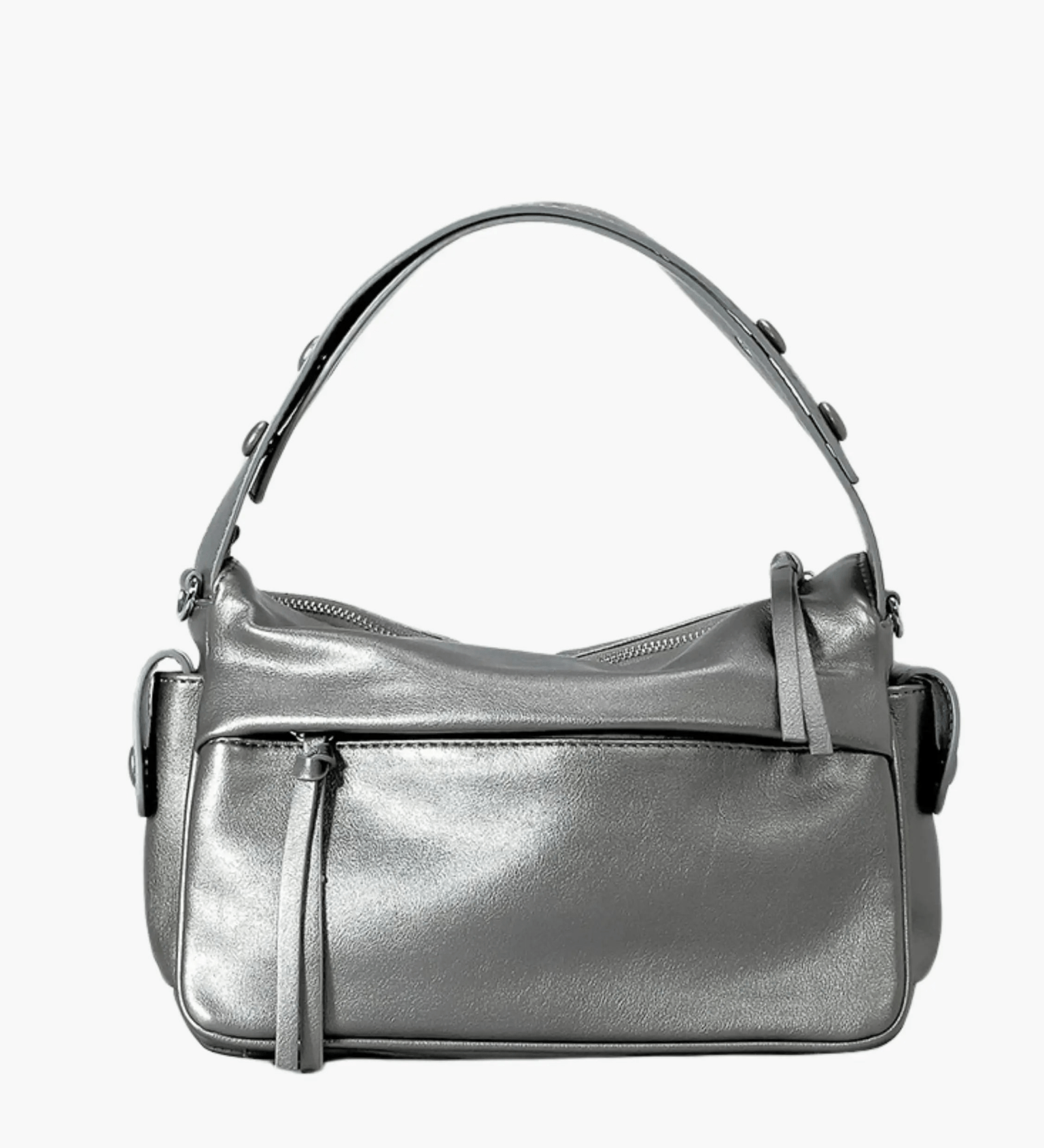 Elara | Luxe Deep Green Leather Shoulder Bag – Stylish & Functional - in Silver | Arvea Bags