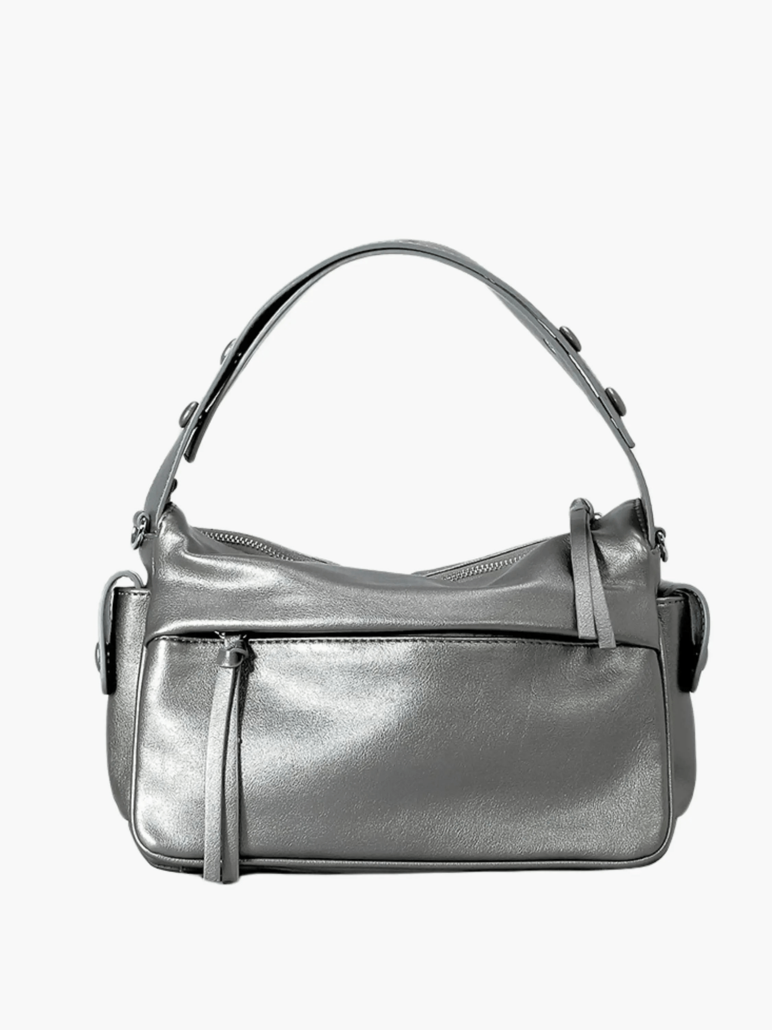 Elara | Luxe Deep Green Leather Shoulder Bag – Stylish & Functional - in Silver | Arvea Bags