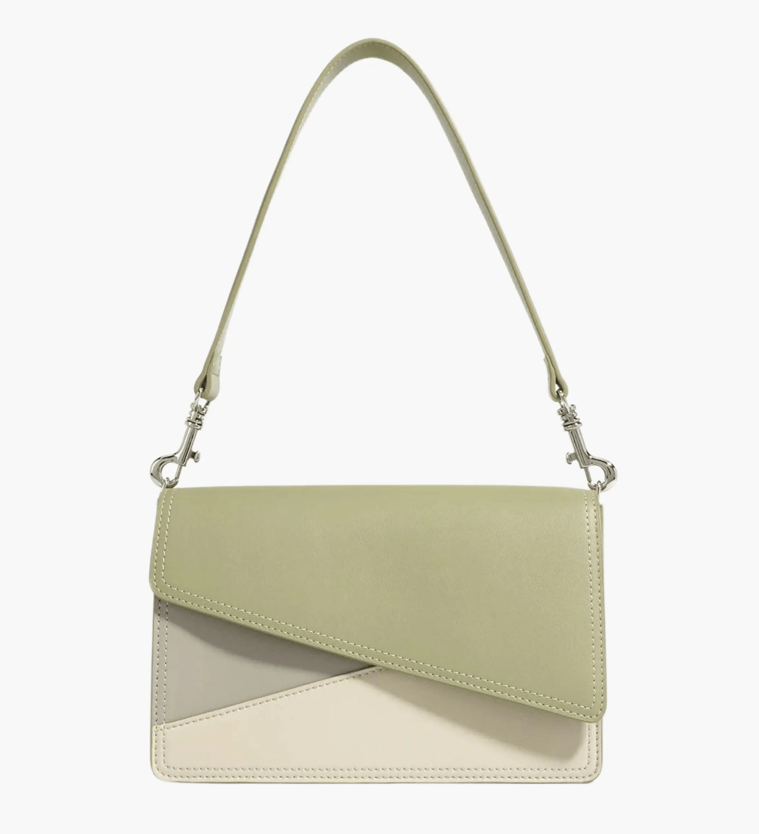 Elara | Olive & Beige Asymmetrical Shoulder Bag – Contemporary Chic - in Light Green | Arvea Bags