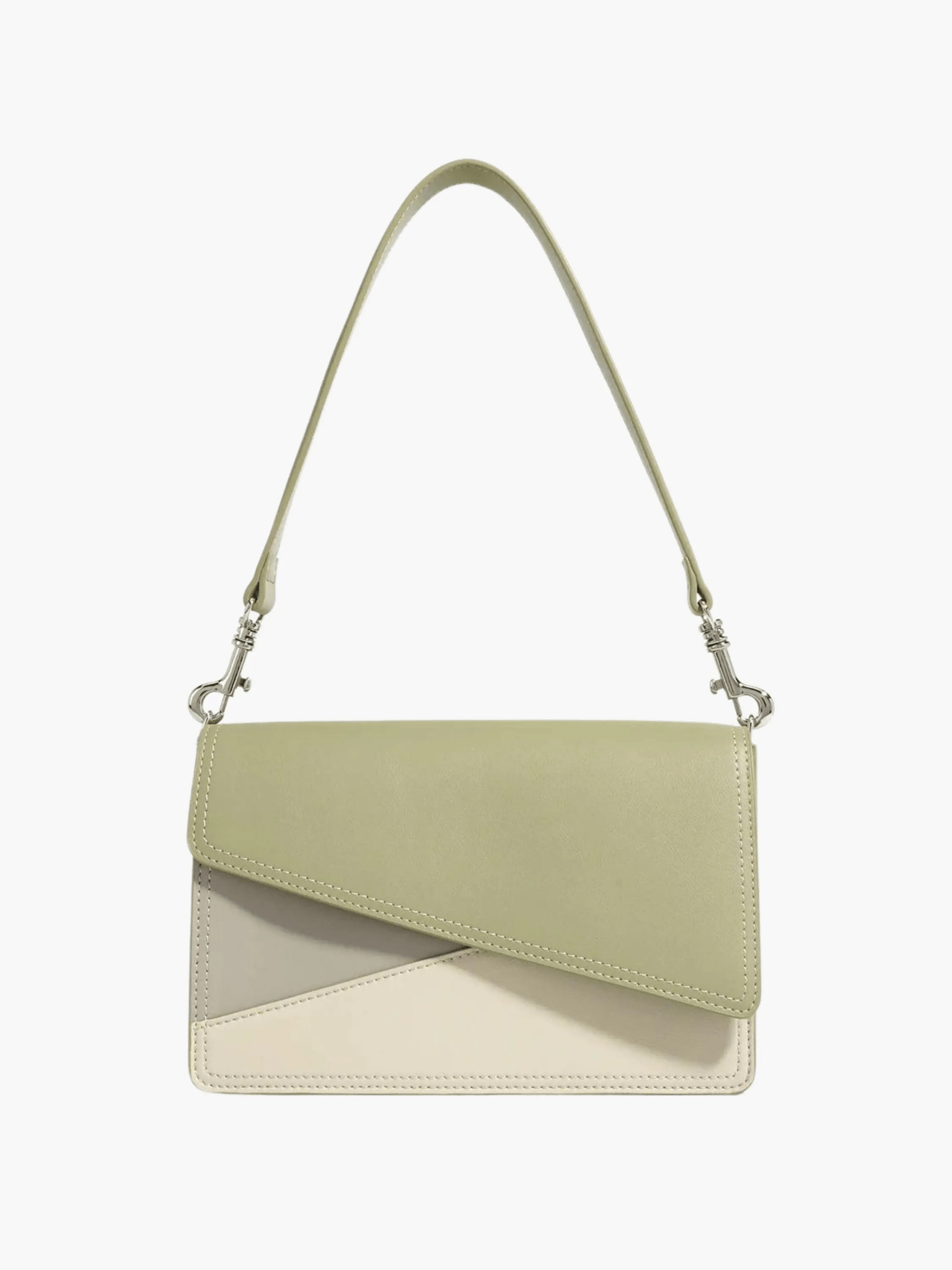 Elara | Olive & Beige Asymmetrical Shoulder Bag – Contemporary Chic - in Light Green | Arvea Bags