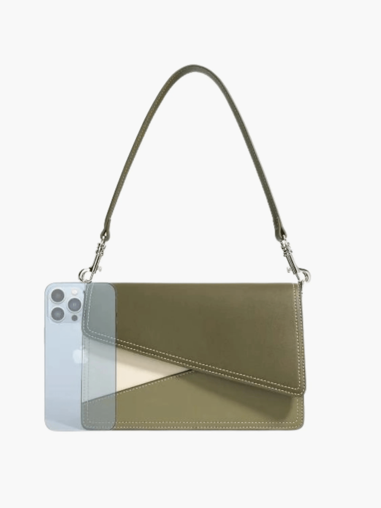 Elara | Olive & Beige Asymmetrical Shoulder Bag – Contemporary Chic - in Olive | Arvea Bags