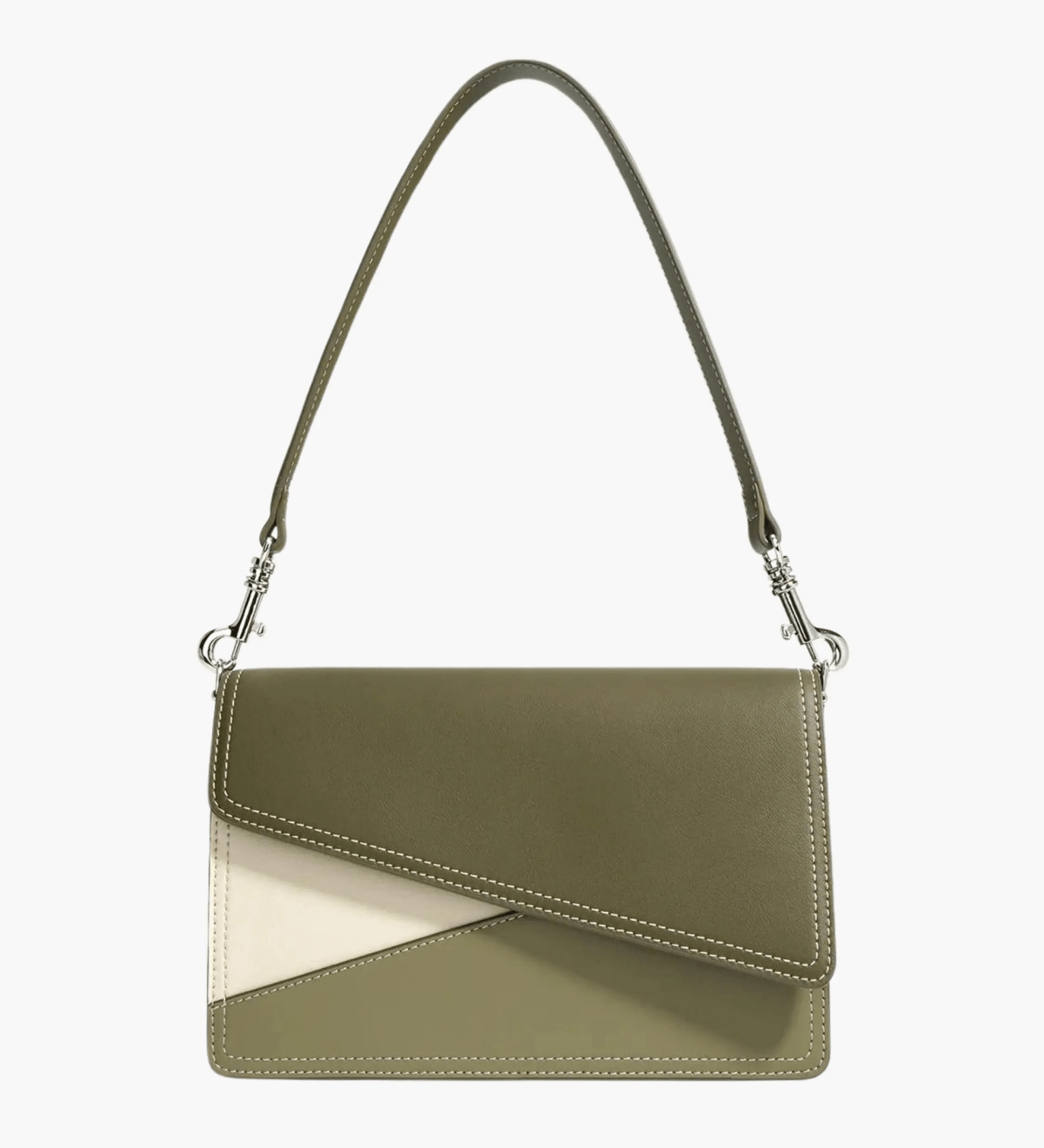 Elara | Olive & Beige Asymmetrical Shoulder Bag – Contemporary Chic - in Olive | Arvea Bags