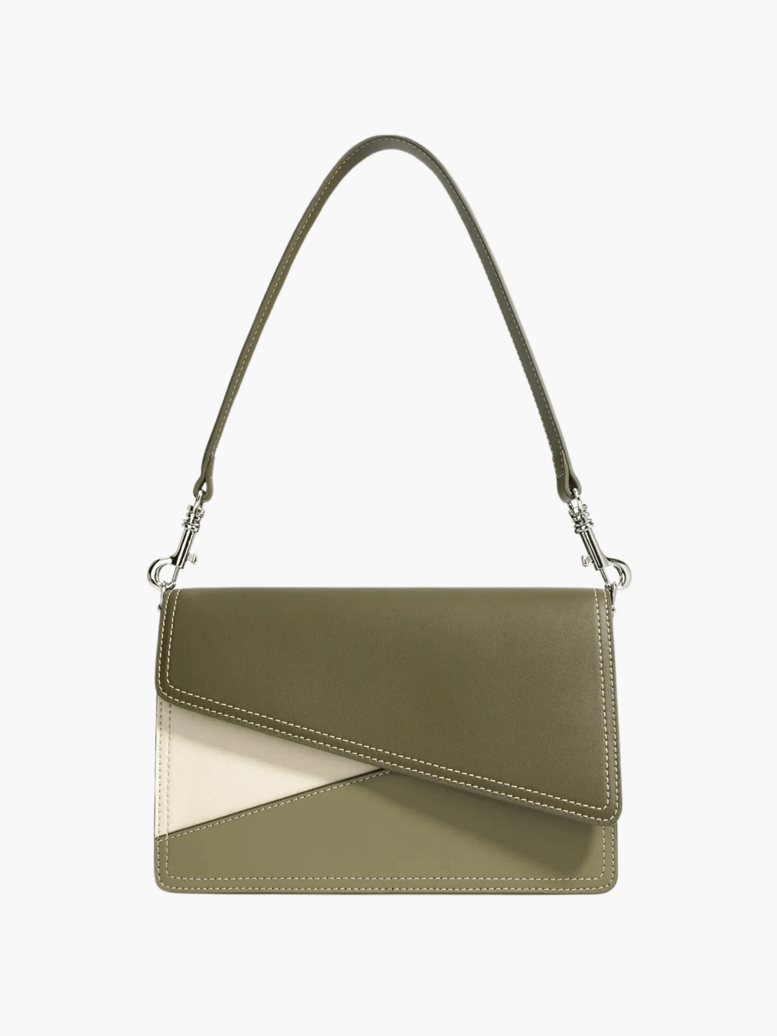 Elara | Olive & Beige Asymmetrical Shoulder Bag – Contemporary Chic - in Olive | Arvea Bags
