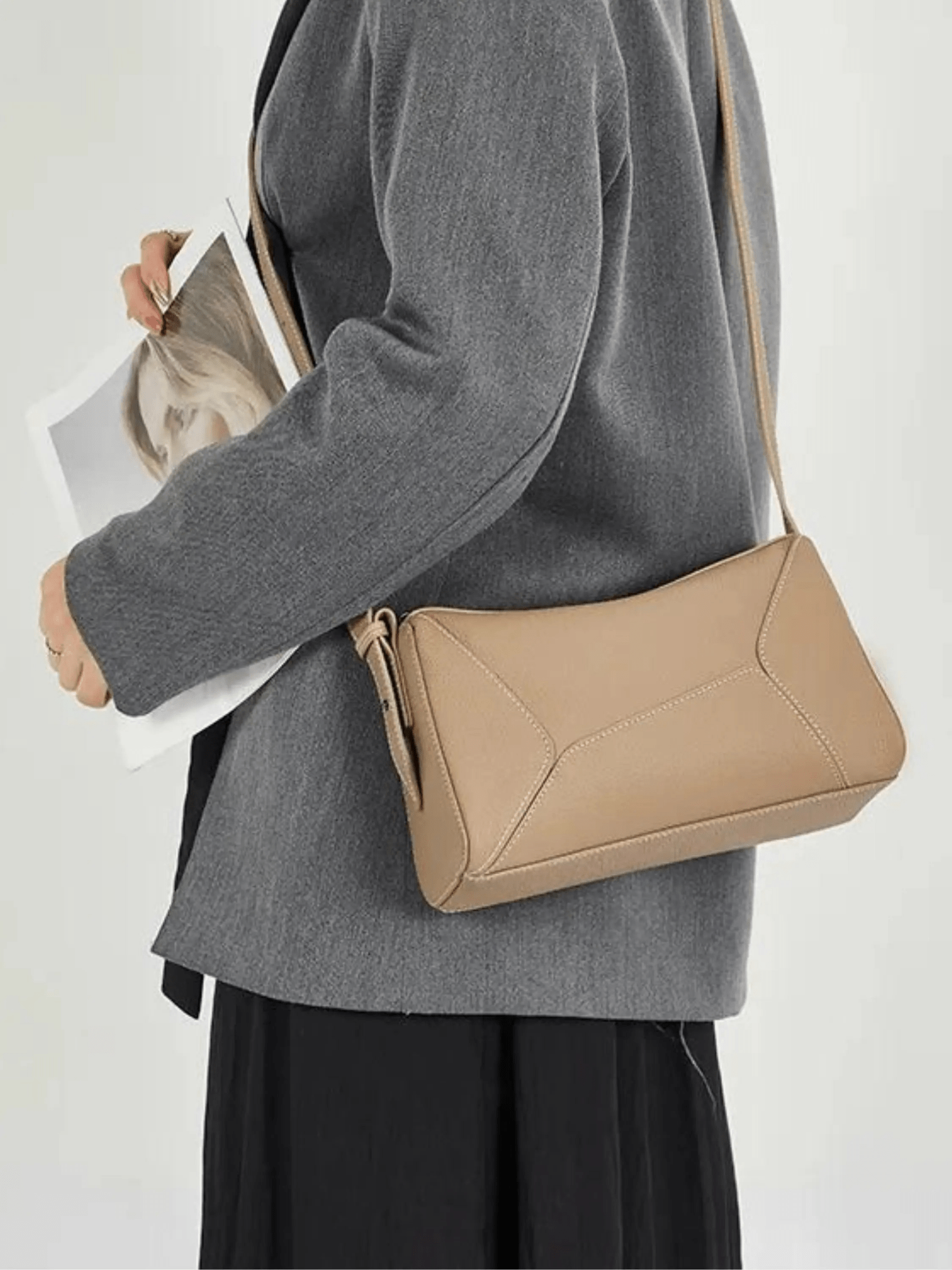 Elarielle | Contemporary Taupe Leather Shoulder Bag – Sleek & Versatile - in Blue | Arvea Bags