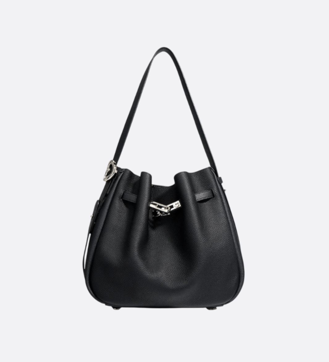Elegant Bucket Shoulder Bag with Vintage Clasp - in Black | Arvea Bags