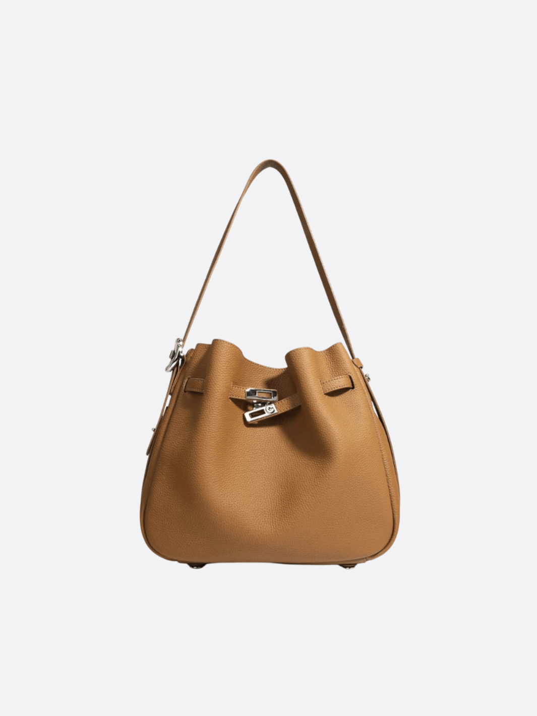Elegant Bucket Shoulder Bag with Vintage Clasp - in Camel | Arvea Bags