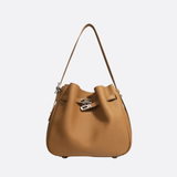 Elegant Bucket Shoulder Bag with Vintage Clasp - in Camel | Arvea Bags