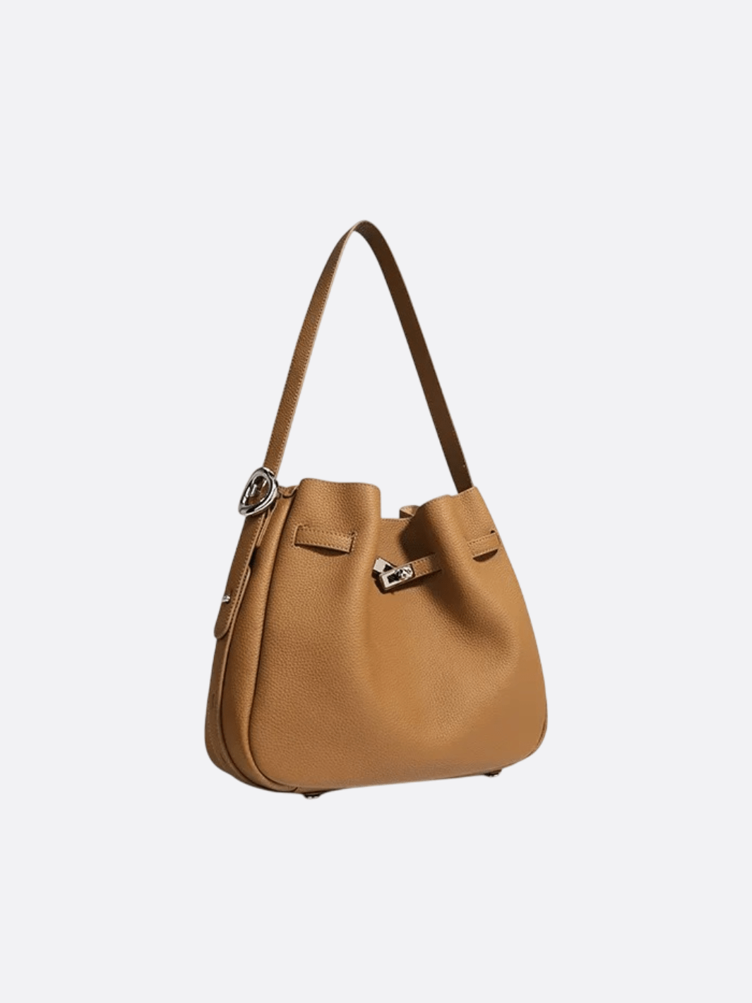 Elegant Bucket Shoulder Bag with Vintage Clasp - in Camel | Arvea Bags