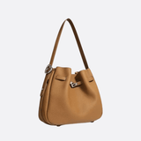 Elegant Bucket Shoulder Bag with Vintage Clasp - in Camel | Arvea Bags