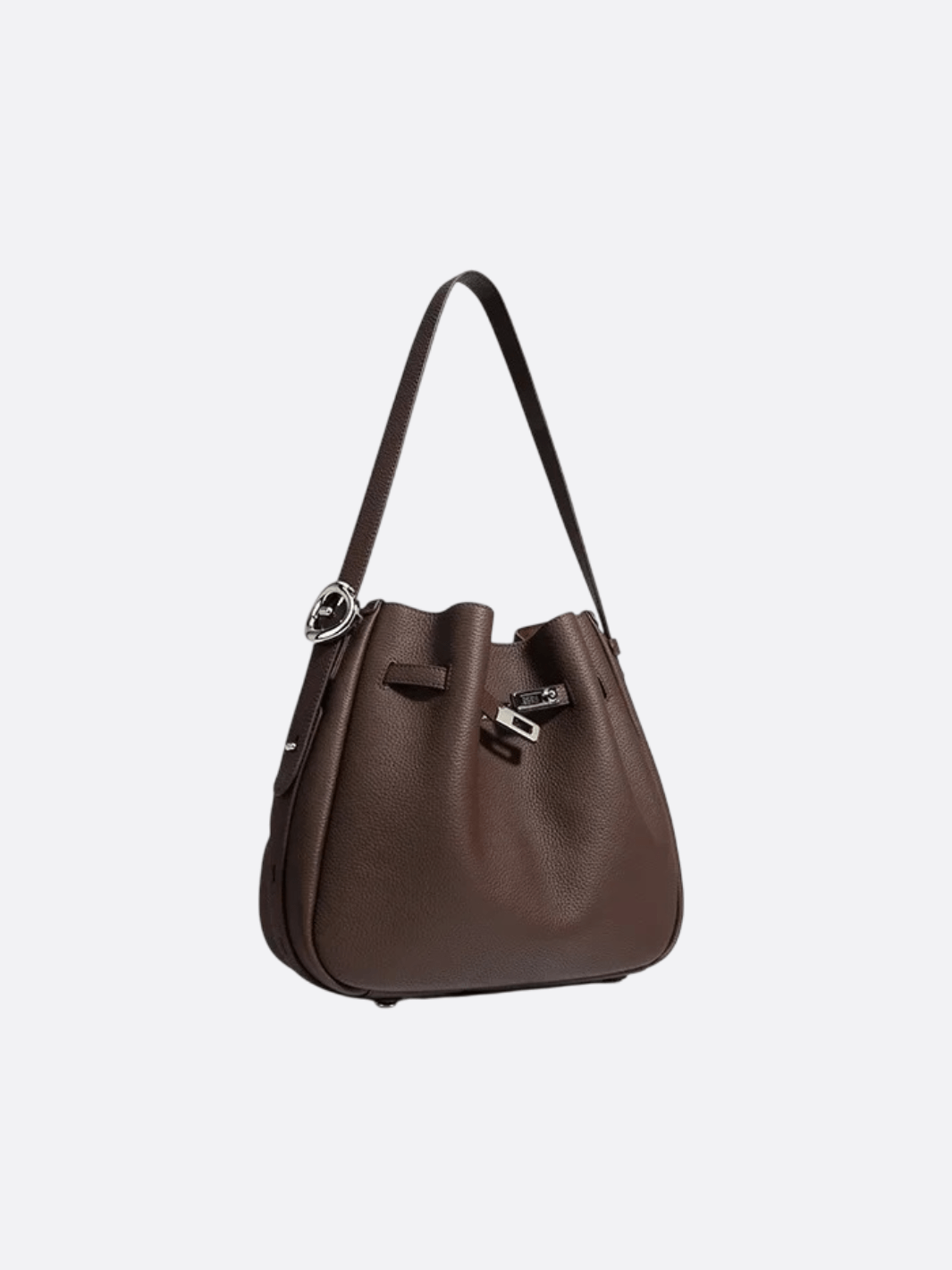Elegant Bucket Shoulder Bag with Vintage Clasp - in Dark Brown | Arvea Bags