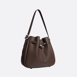 Elegant Bucket Shoulder Bag with Vintage Clasp - in Dark Brown | Arvea Bags