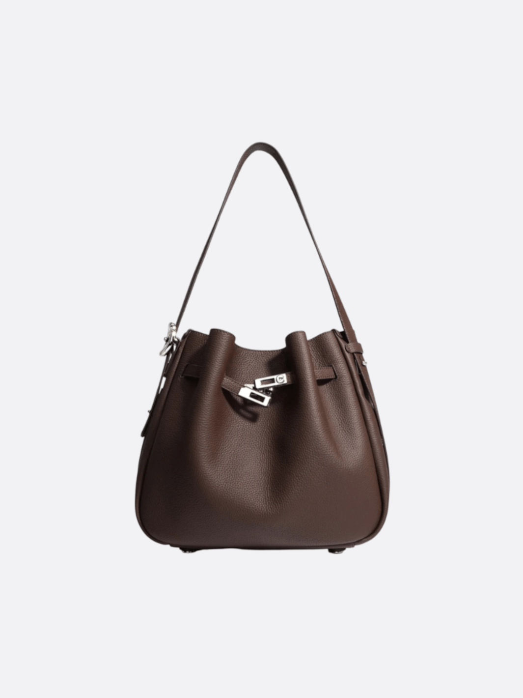 Elegant Bucket Shoulder Bag with Vintage Clasp - in Dark Brown | Arvea Bags