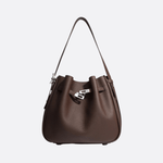 Elegant Bucket Shoulder Bag with Vintage Clasp - in Dark Brown | Arvea Bags