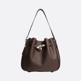 Elegant Bucket Shoulder Bag with Vintage Clasp - in Dark Brown | Arvea Bags