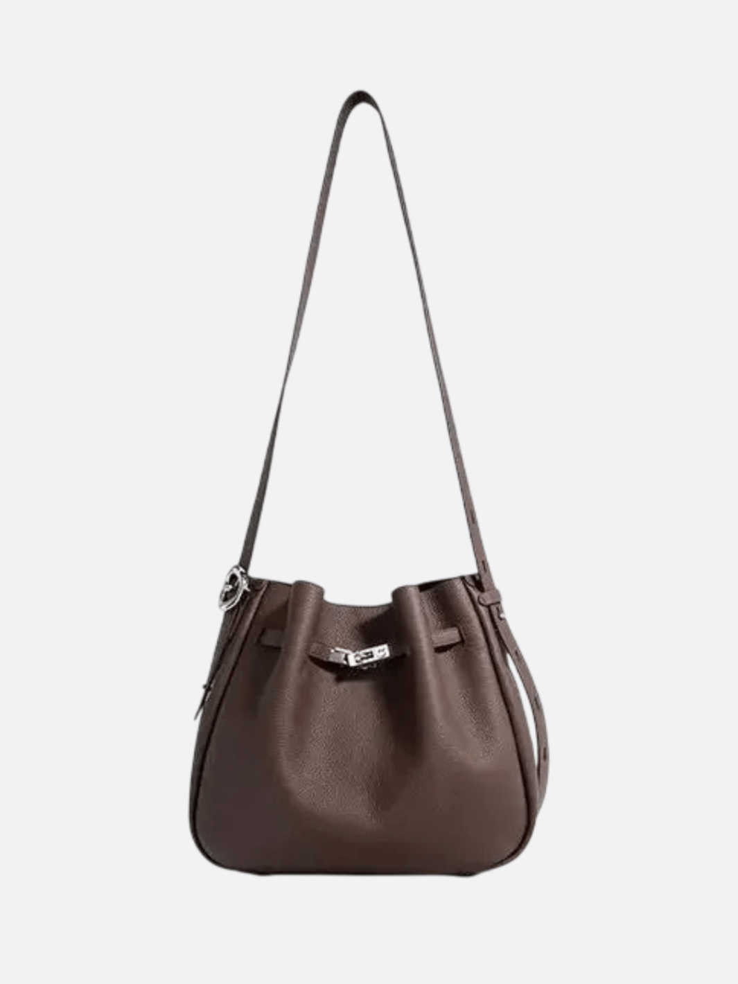 Elegant Bucket Shoulder Bag with Vintage Clasp - in Dark Brown | Arvea Bags
