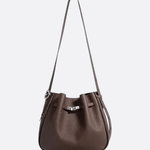 Elegant Bucket Shoulder Bag with Vintage Clasp - in Dark Brown | Arvea Bags