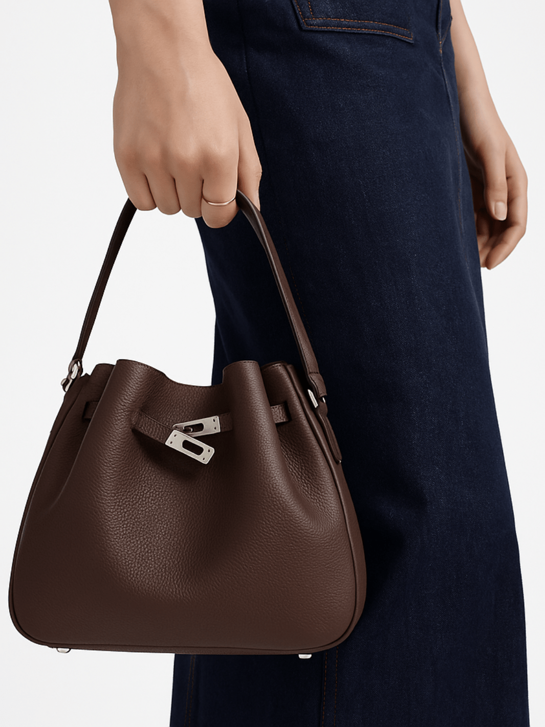 Elegant Bucket Shoulder Bag with Vintage Clasp - in Dark Brown | Arvea Bags