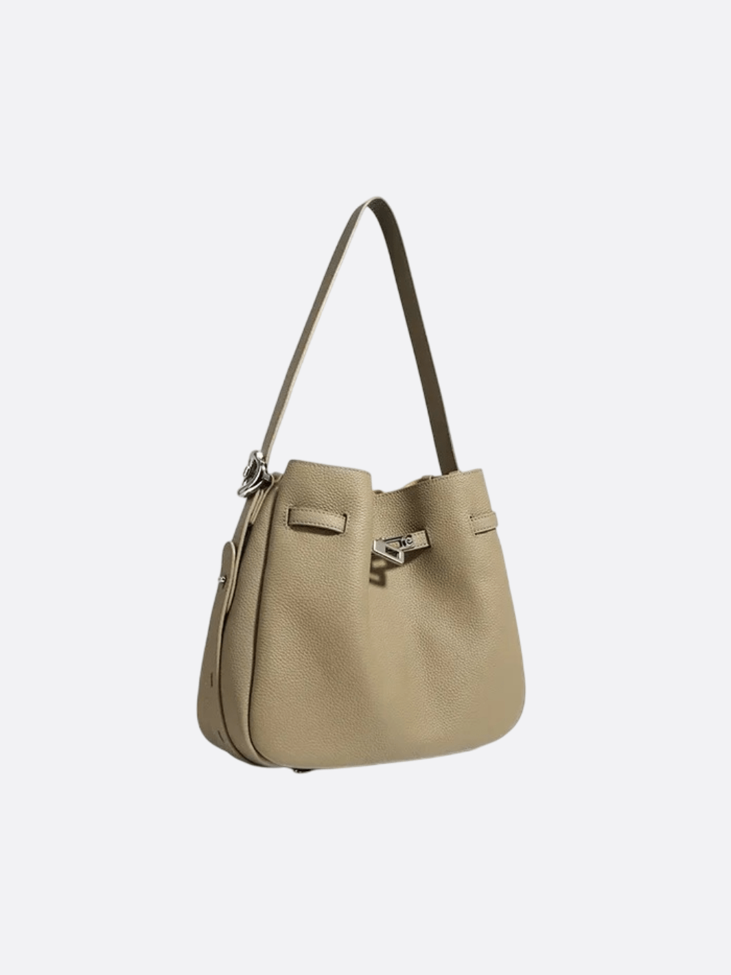 Elegant Bucket Shoulder Bag with Vintage Clasp - in Khaki | Arvea Bags